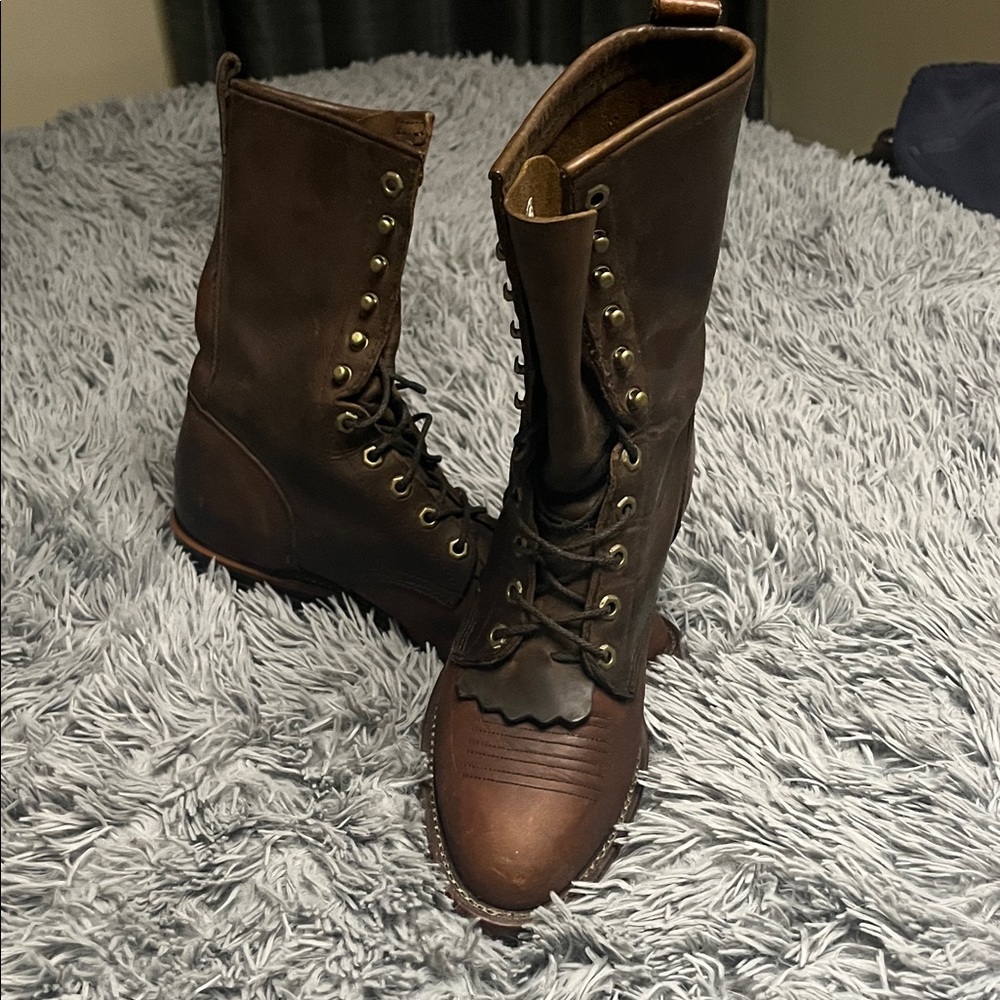 Chippewa Dark Brown Leather Lace-Up Tall Combat Boots